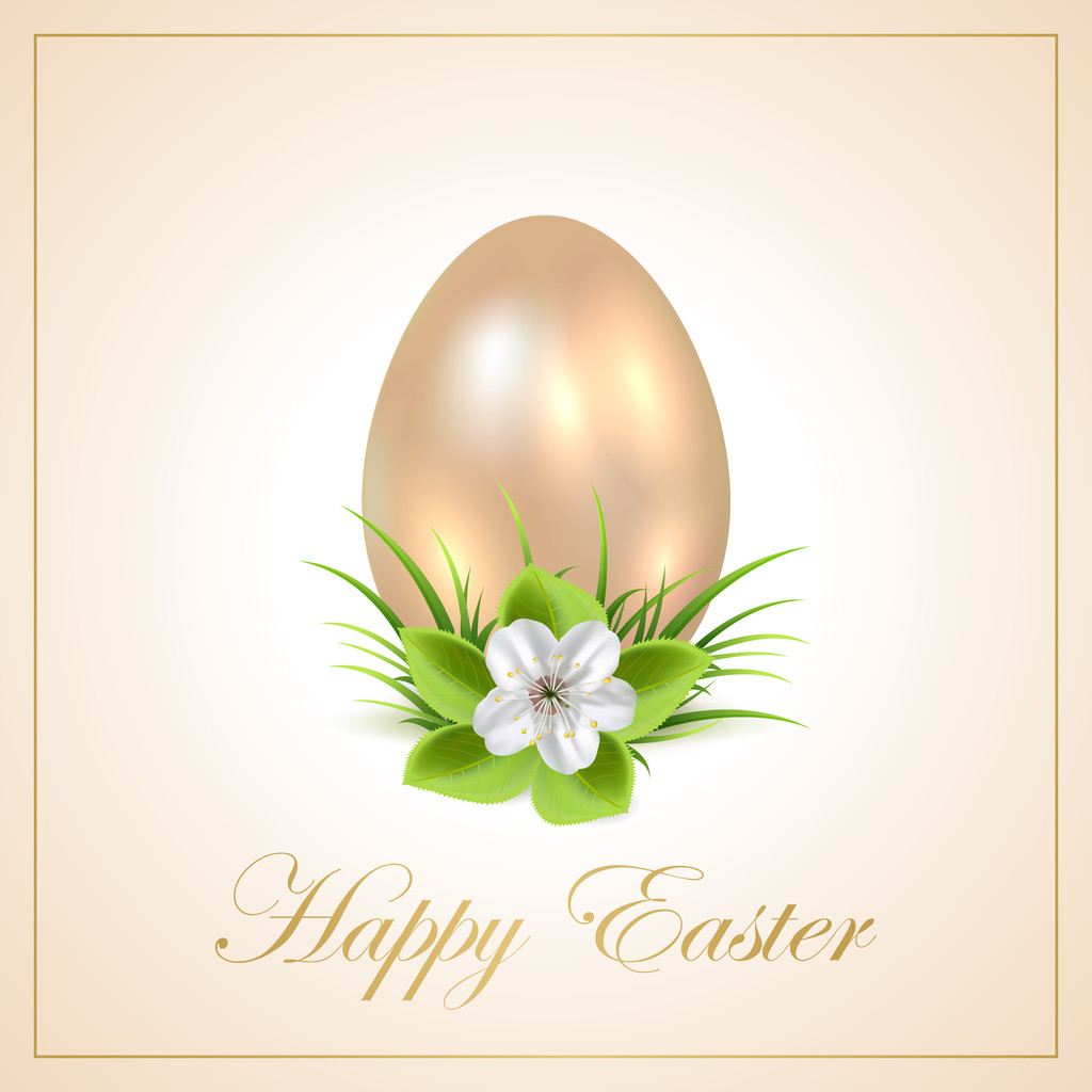 Золотые пасхальные яйца и цветы
 - Вектор,изображение