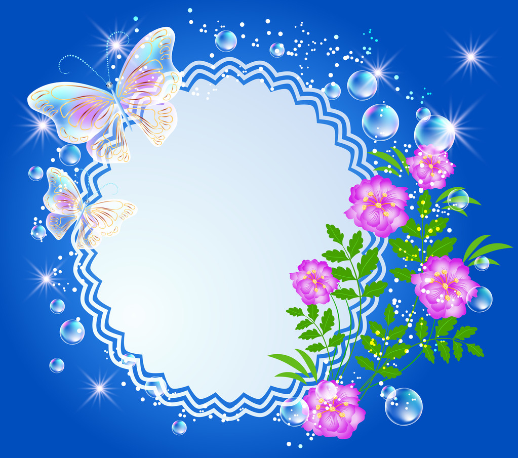 Hintergrund mit Rahmen, Blumen und Schmetterling - Vektor, Bild
