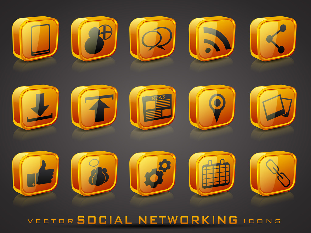 Векторные глянцевые иконы социальных сетей
 - Вектор,изображение