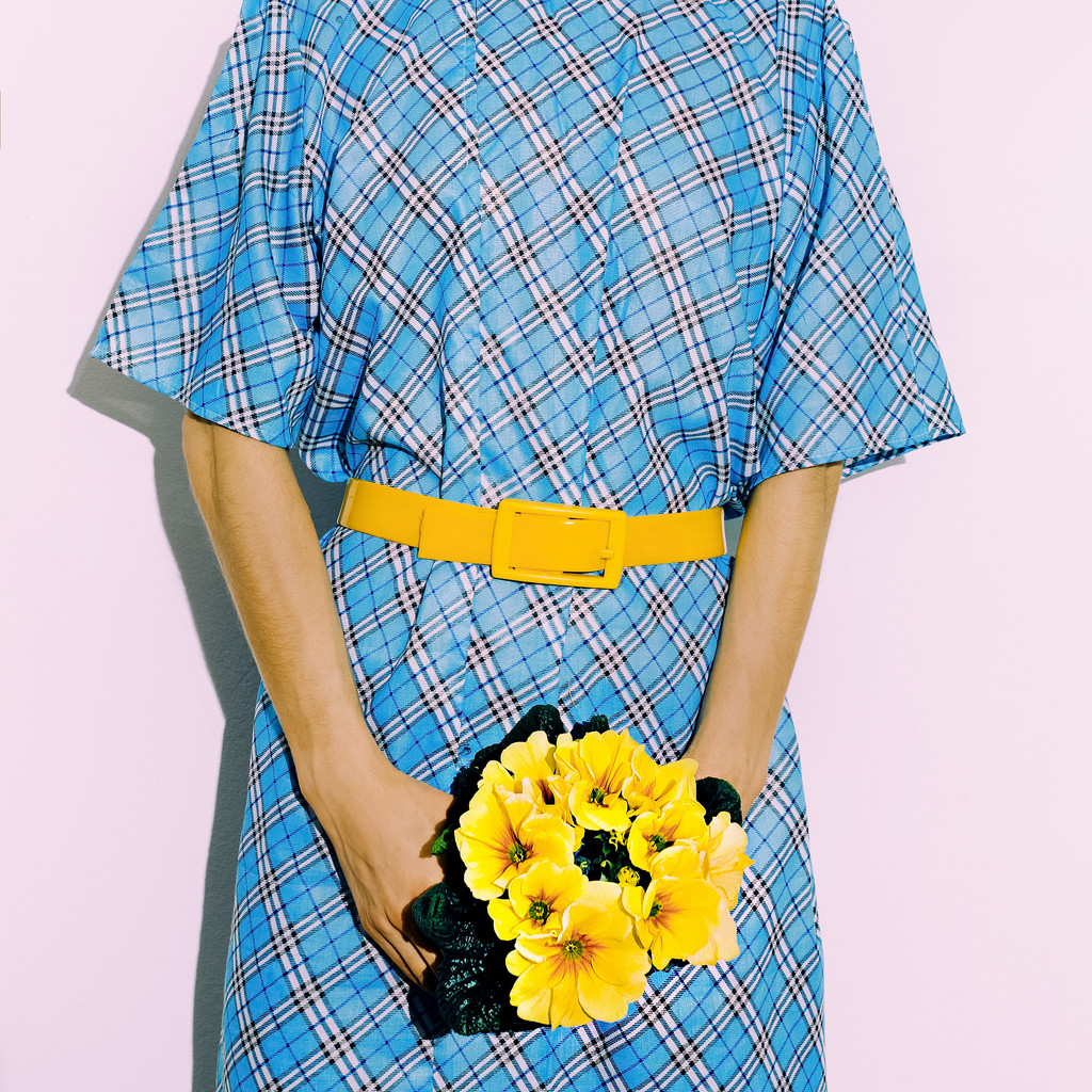Summer. Flowers. Accessories Belt. Checkered print. Fashion Lady - Photo, Image