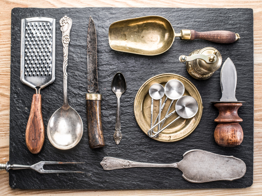 Kitchen utensils on the graphite background. - Photo, Image