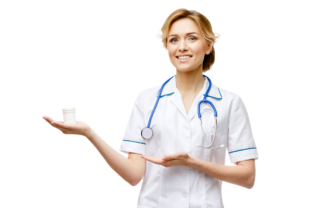 Kobieta lekarz stojący na tle - Zdjęcie, obraz