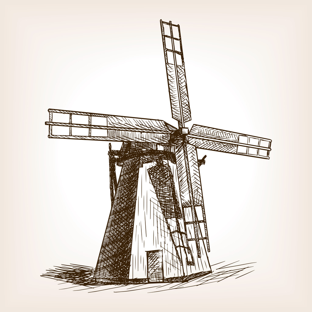 Windmill hand drawn sketch vector - Vector, Image