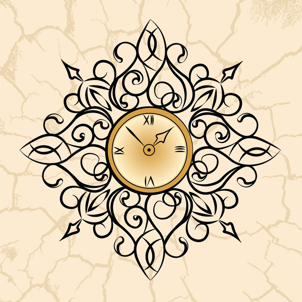 Classic style circular clock with ornaments - Vector, Image