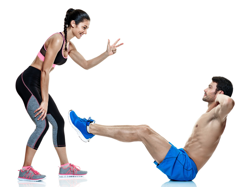paar man en vrouw fitness oefeningen geïsoleerd - Foto, afbeelding