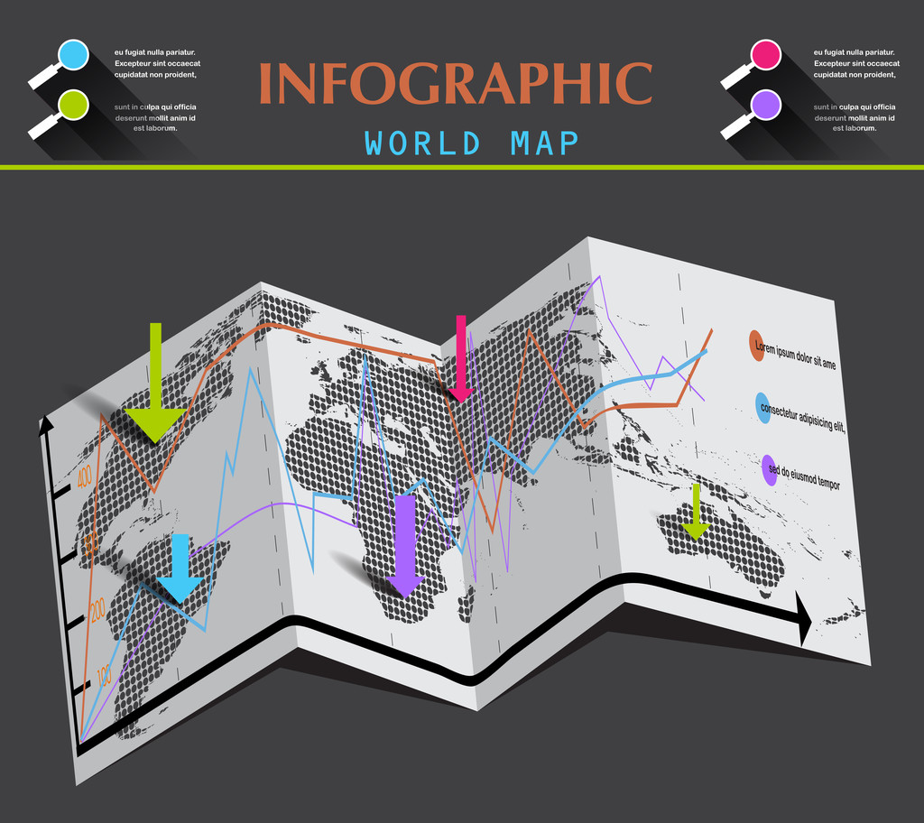 Dünya Haritası ve bilgi-grafik katlanmış kağıt üzerinde. Düz vektör çizim - Vektör, Görsel