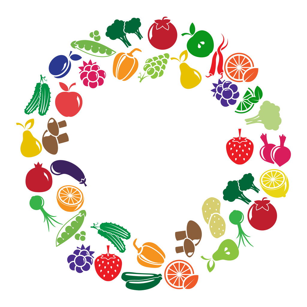 vector frame made of colored fruits and vegetables - Vector, Image