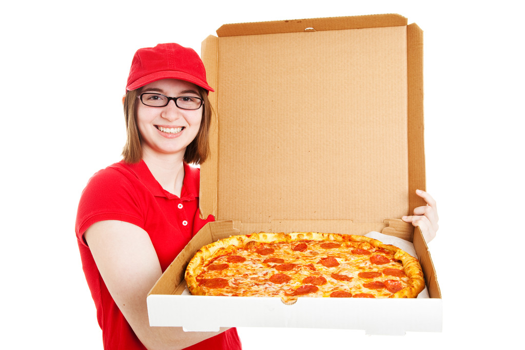 Foto d'archivio di bella pizza consegna ragazza
 - Foto, immagini