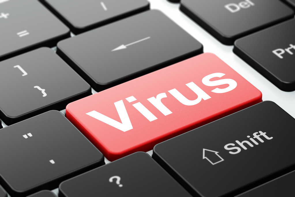 Datenschutzkonzept: Virus auf der Computertastatur - Foto, Bild