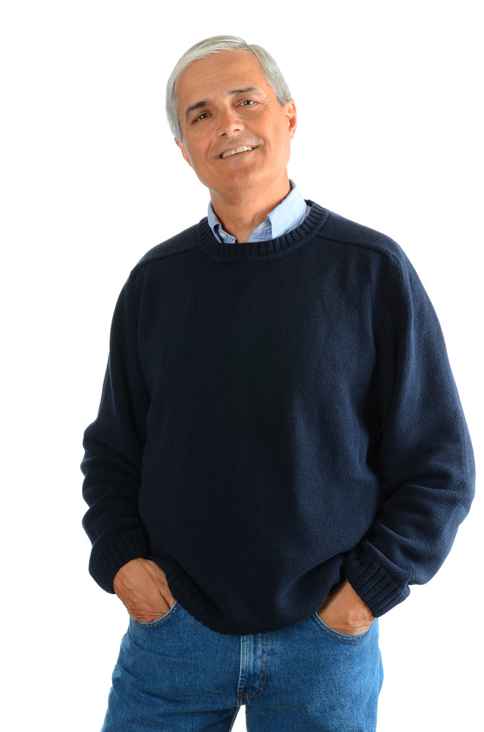 Случайный мужчина средних лет в джинсах и свитере
 - Фото, изображение