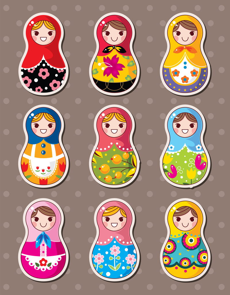 Etiquetas engomadas muñecas rusas
 - Vector, Imagen