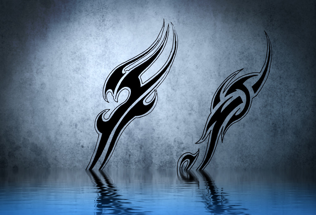 Brazalete tribal negro con reflejo de agua. Diseño del tatuaje sobre b
 - Foto, imagen
