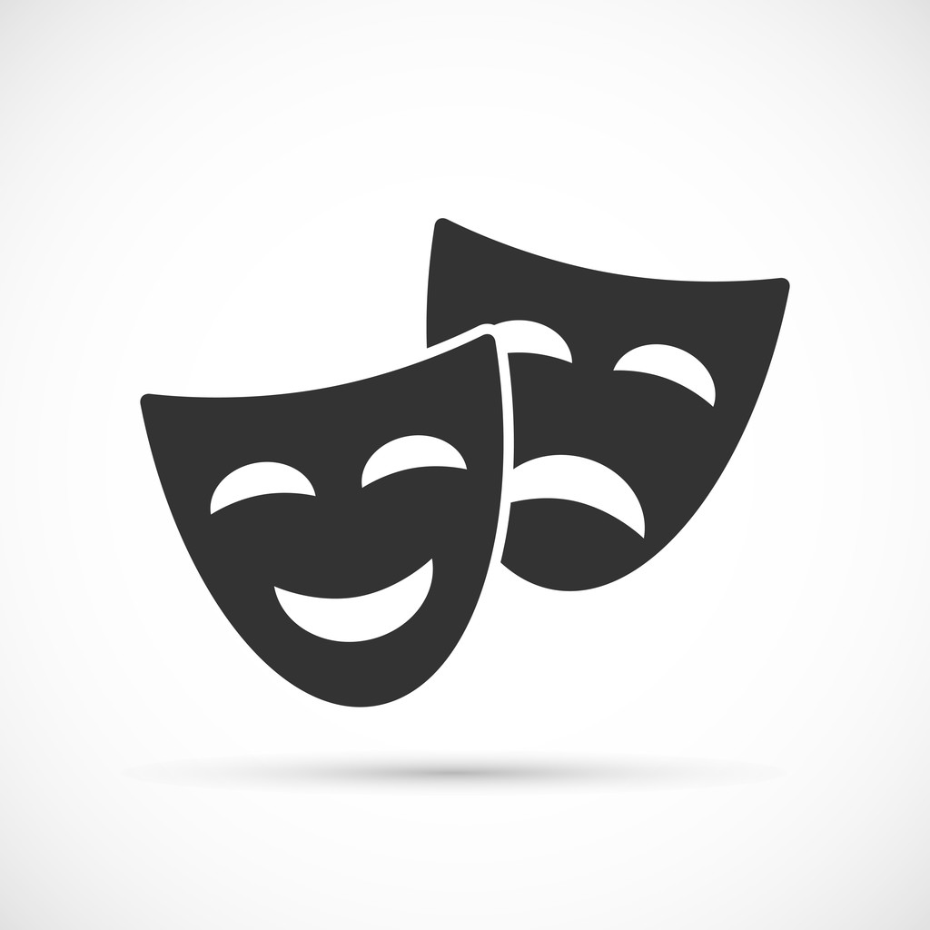 Comédia e tragédia máscaras teatrais ícones
 - Vetor, Imagem