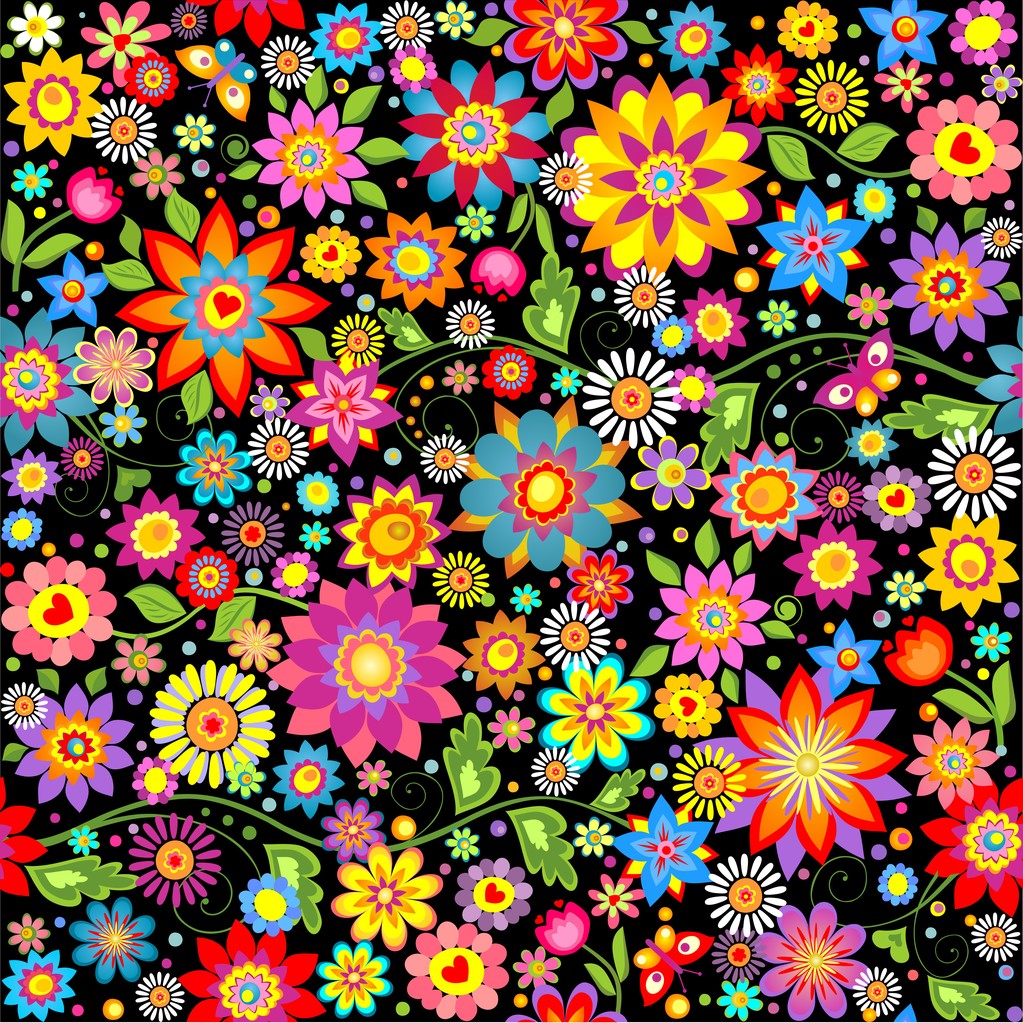Wallpaper with abstract funny colorful flowers - Vector, Image