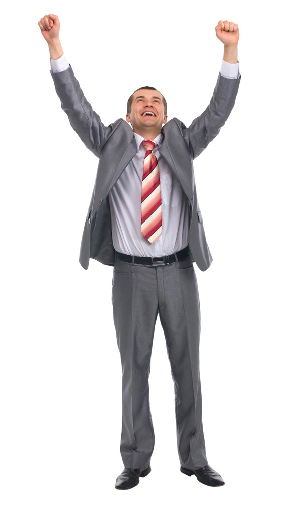 Beau homme d'affaires excité avec les bras levés dans le succès
 - Photo, image