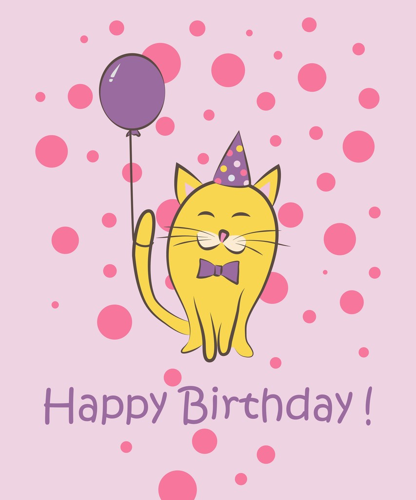 Doğum günün kutlu olsun. Lale ile kedi. Renk Kartelası. Vektör çizim - Vektör, Görsel