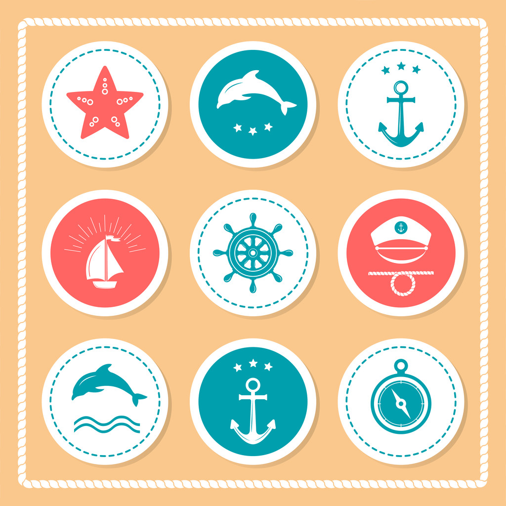 Nautical and sea icons, badges and labels. - Vector, Image