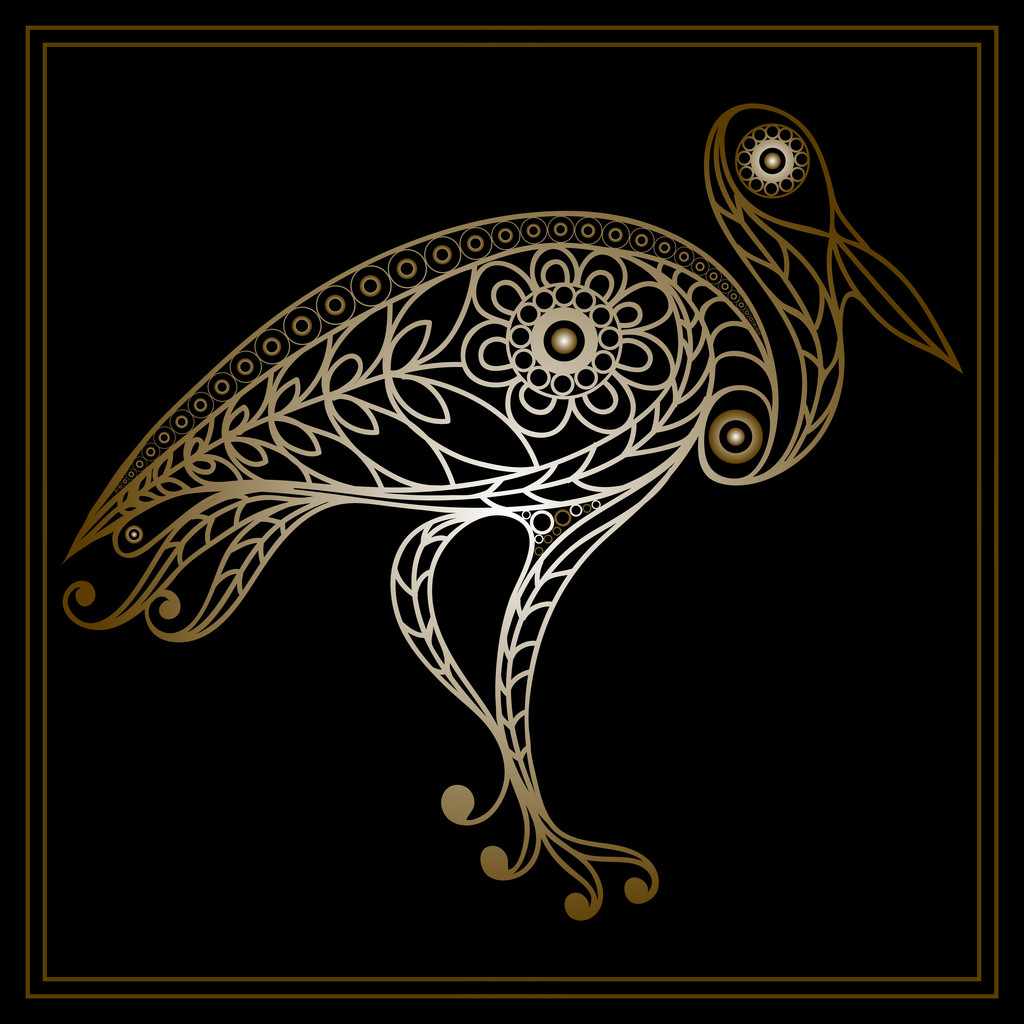 Grafische illustratie met Lacy Stork 1 goud - Vector, afbeelding