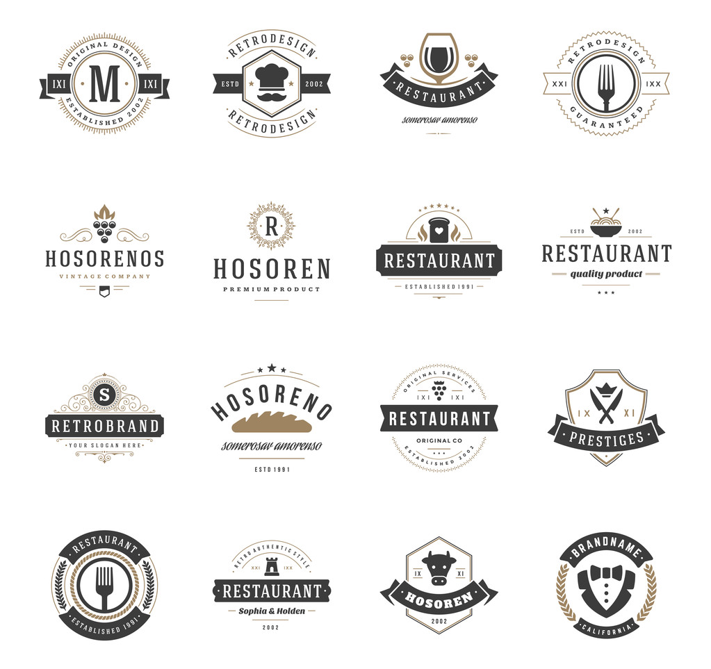 Vintage Restaurant Logos Design Templates Set. - Vector, Image