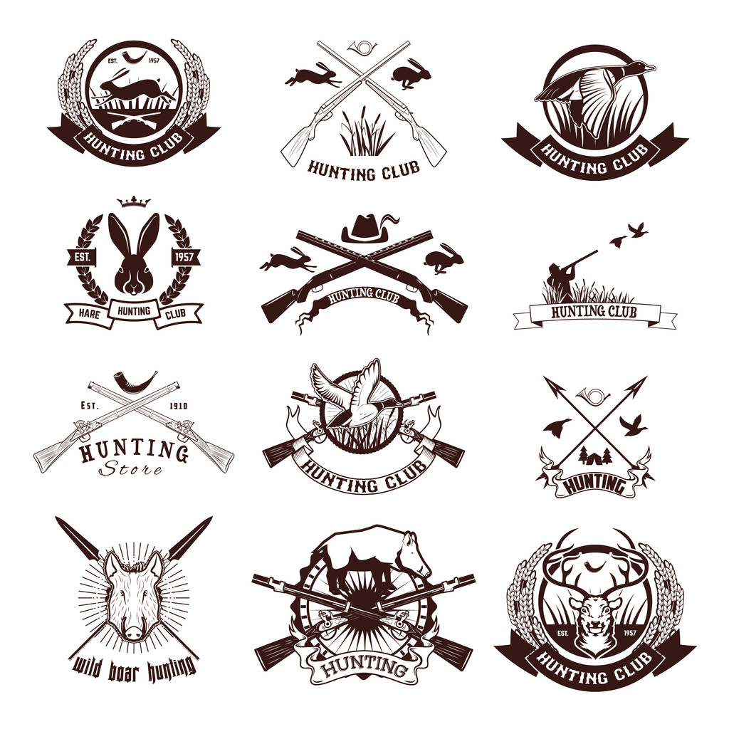 Conjunto de rótulos de caça, emblemas e elementos de design
. - Vetor, Imagem