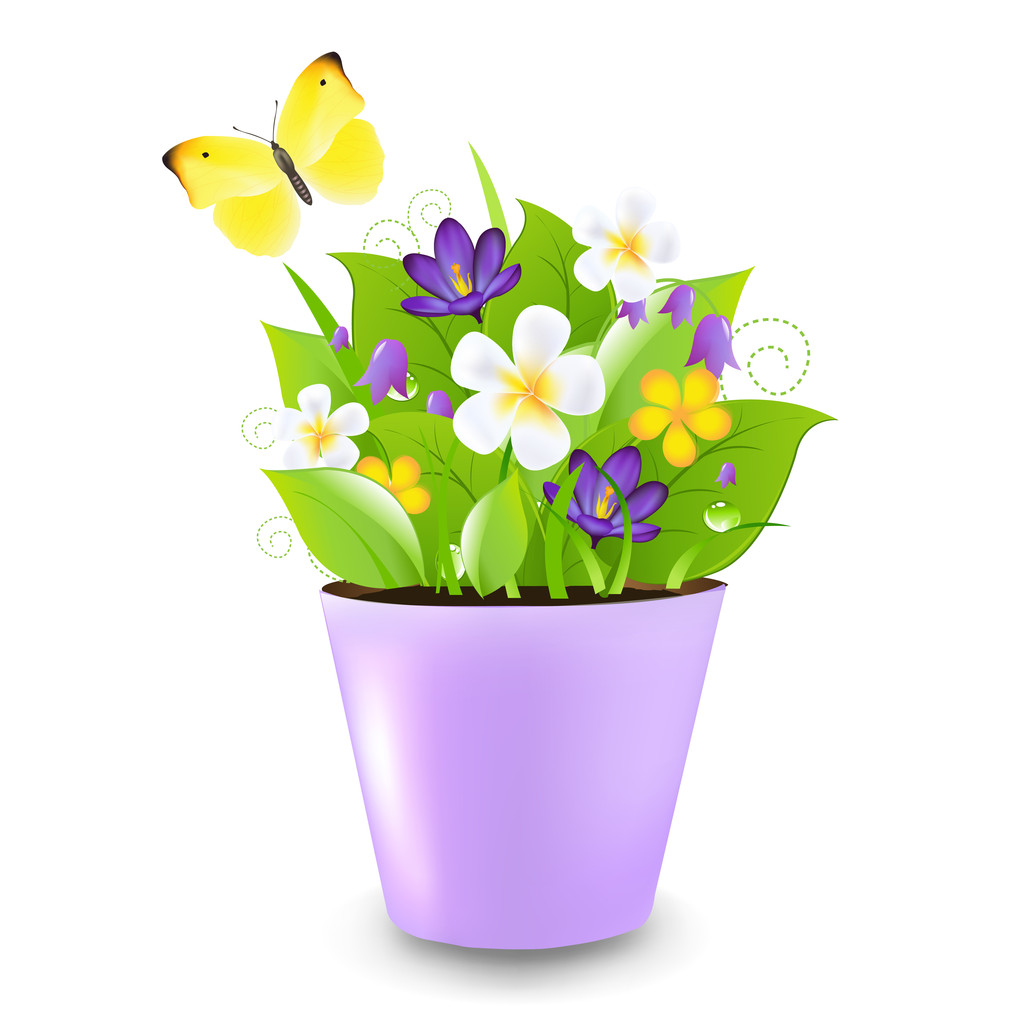 Lilac Pot With Flowers - Vector, Image