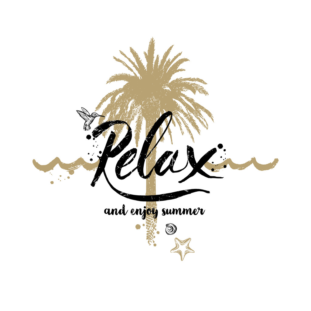 Relax and enjoy summer - Summer holidays and vacation hand drawn vector illustration. Handwritten calligraphy quotes. - Vector, Image