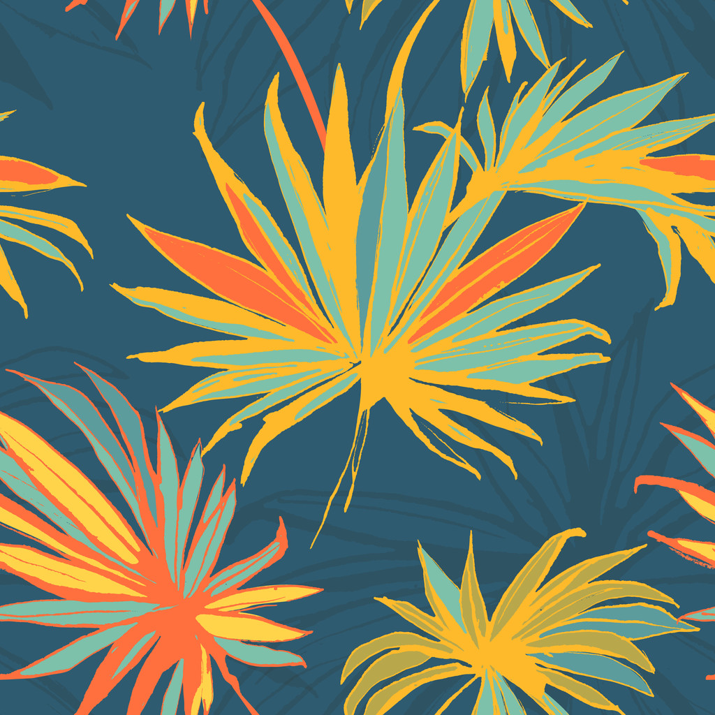  Τροπική ζούγκλα λουλουδάτο μοτίβο απρόσκοπτη υπόβαθρο με palm le - Διάνυσμα, εικόνα