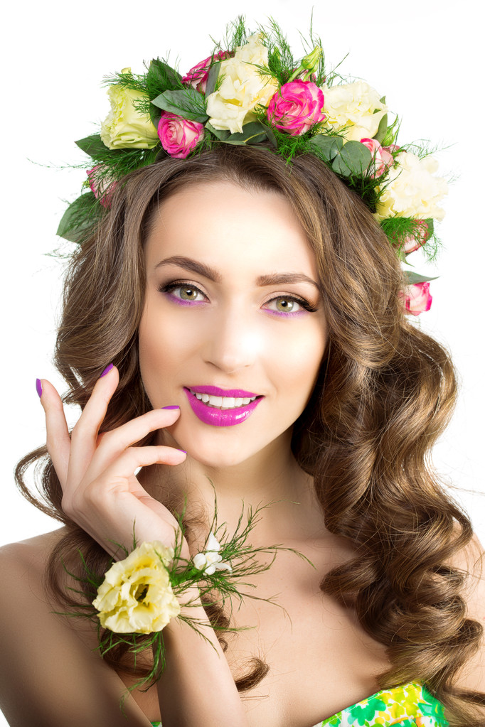 春の女性若い女の子の花美しいモデルリースブレスレット - 写真・画像