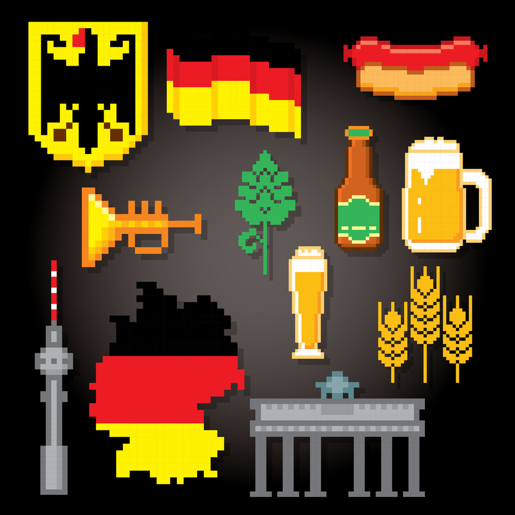 Alman kültürü sembolleri Icons set - Vektör, Görsel