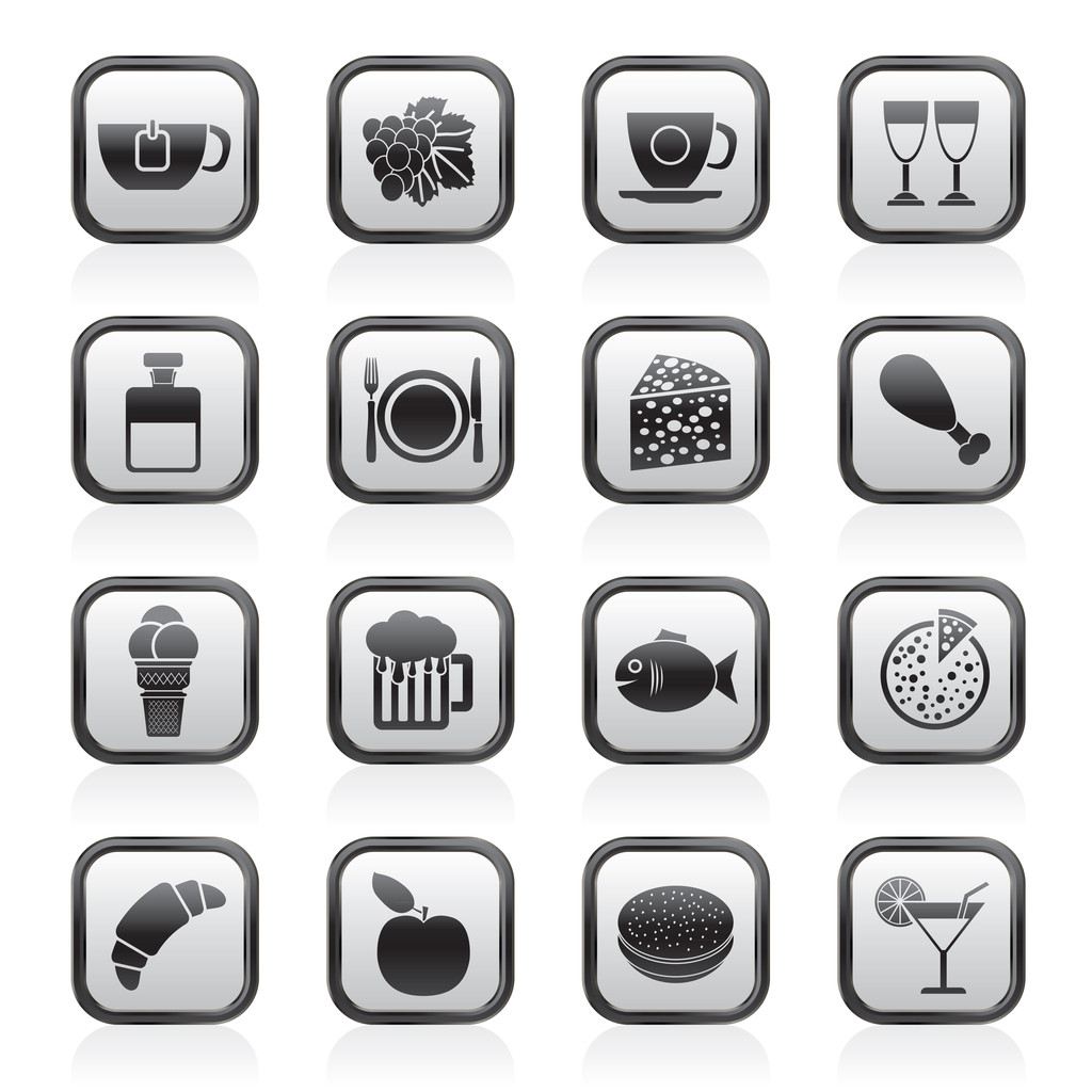 Symbole für Essen, Trinken und Getränke - Vektor, Bild