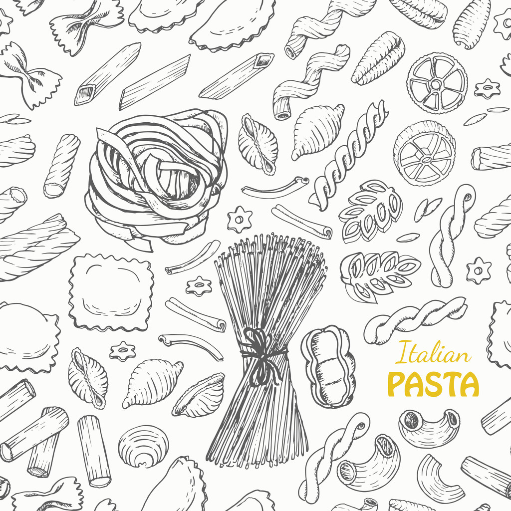 nahtloses Muster mit italienischer Pasta - Vektor, Bild