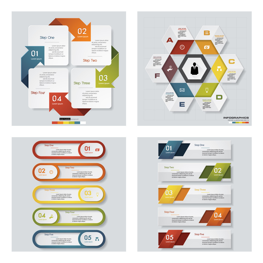 Collection of 4 design colorful presentation templates. Vector Background. - Vector, Image