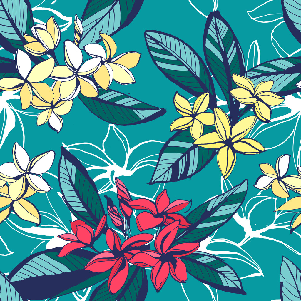 Тропический цветочный летний бесшовный узор с цветами плюмерии
 - Вектор,изображение