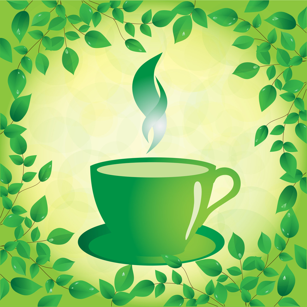 Чашка зеленого чаю на сонячному фоні
 - Вектор, зображення