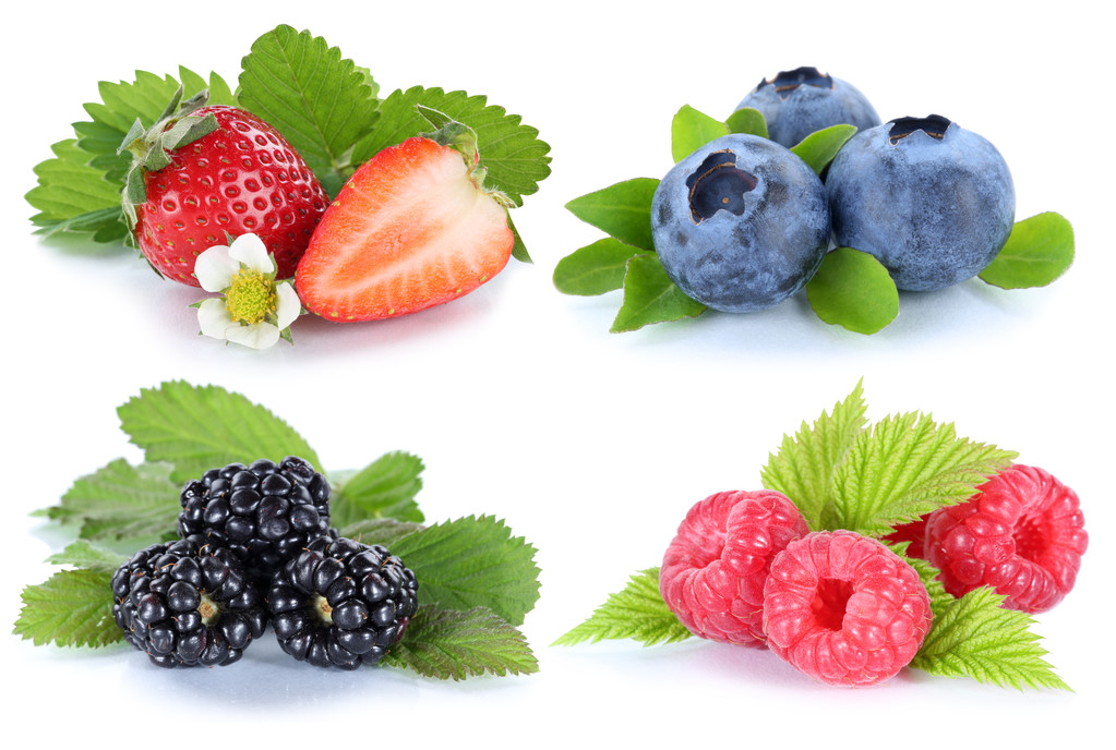 Collection of berries strawberries blueberries berry fruits isol - Photo, Image