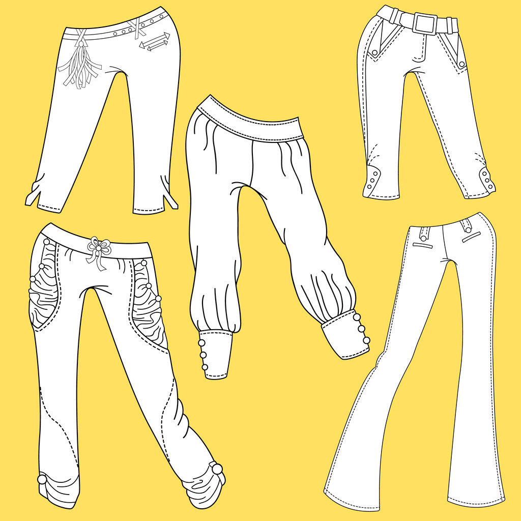 Ploché šablony skic různých oblečení denim a džínová - Vektor, obrázek