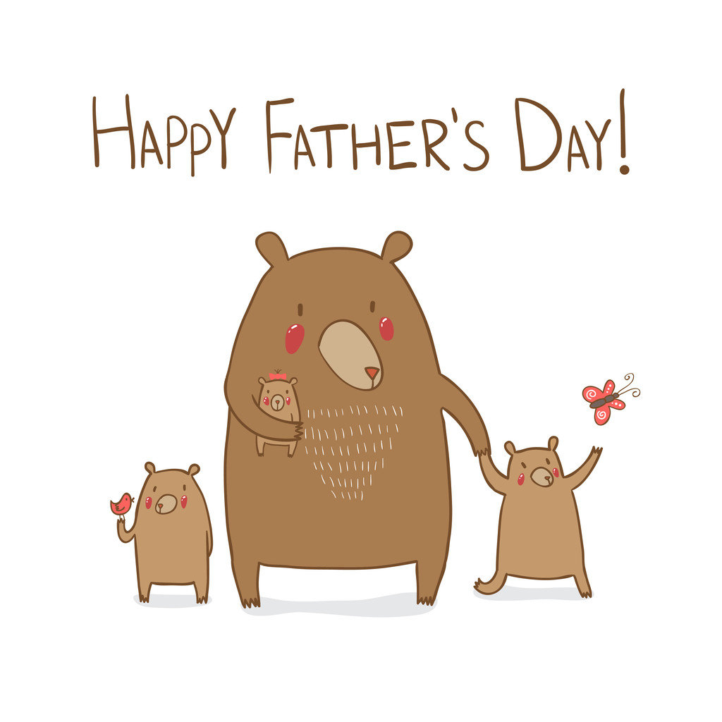 Χαριτωμένο μπαμπά αρκούδα με παιδιά σχετικά με τα πόδια  - Διάνυσμα, εικόνα
