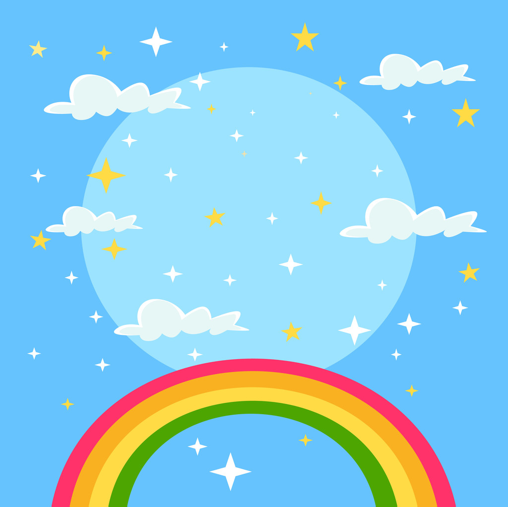 Märchenhafter Regenbogen-Hintergrund. Vektor flache Cartoon-Illustration - Vektor, Bild