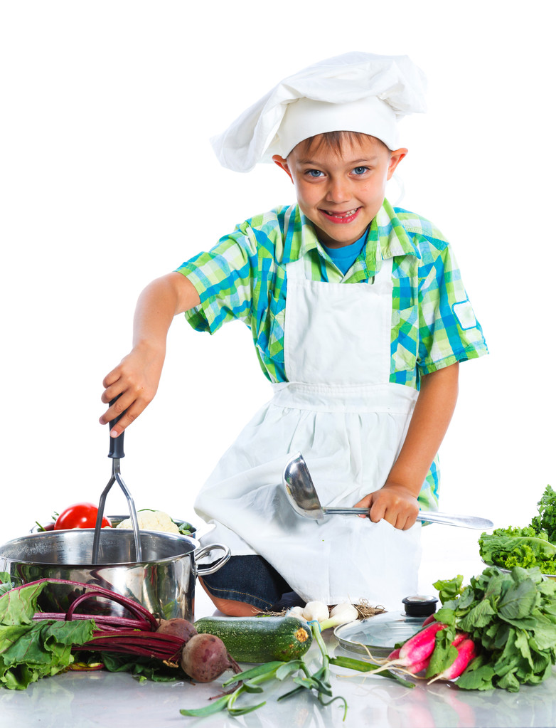 Chłopiec kitchener w kapelusz kucharzy - Zdjęcie, obraz
