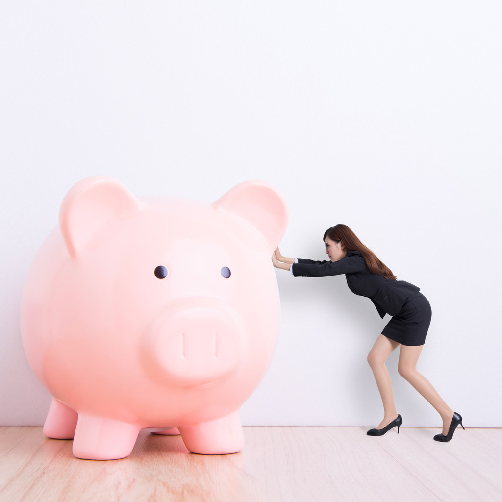 business woman push piggy bank  - Photo, Image