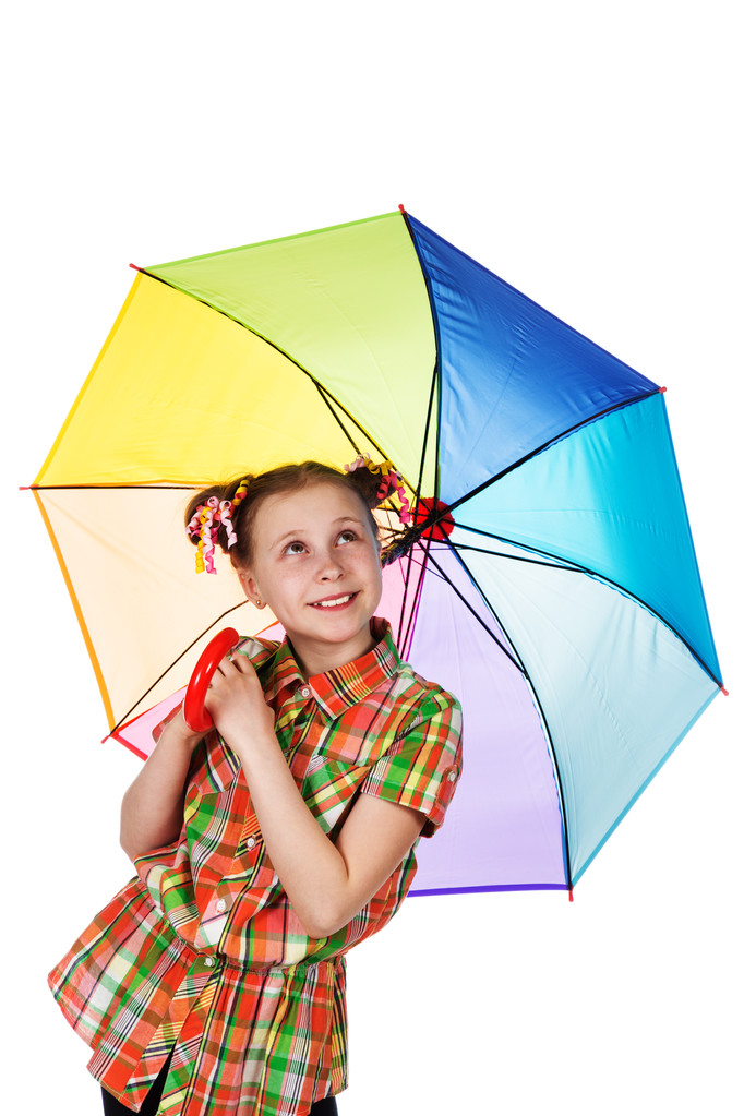 Leuke modieuze tiener meisje met iriserende paraplu - Foto, afbeelding