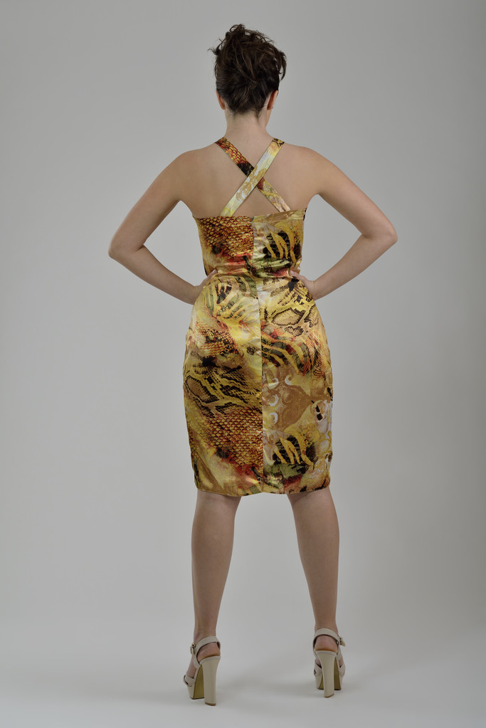 Элегантная женщина в модном платье позирует в студии
 - Фото, изображение