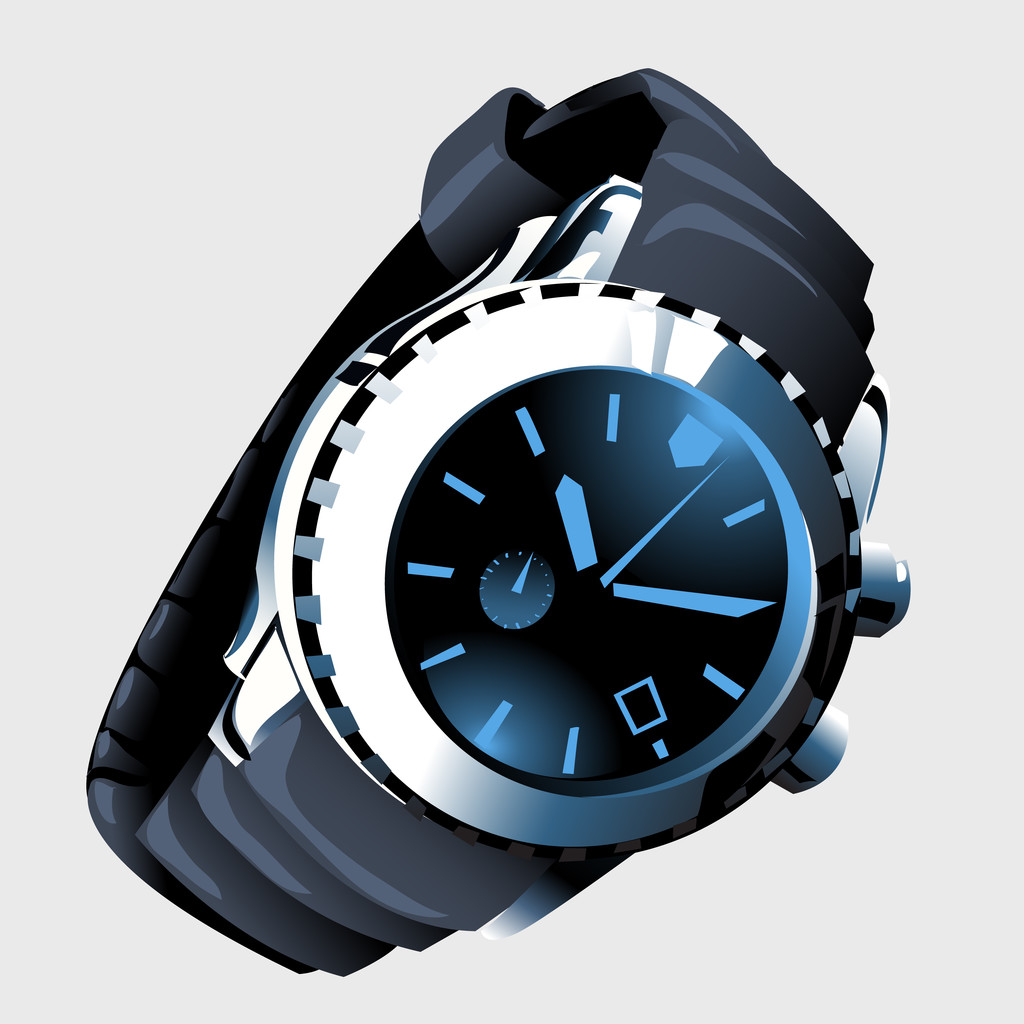 Reloj moderno para hombre con correa de metal y esfera negra
 - Vector, Imagen