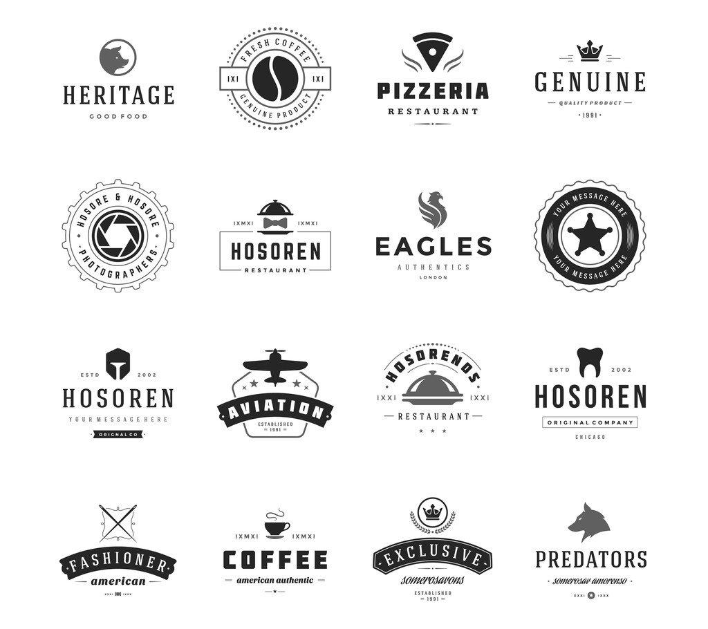 Vintage Logos Suunnittelumallit Set
. - Vektori, kuva