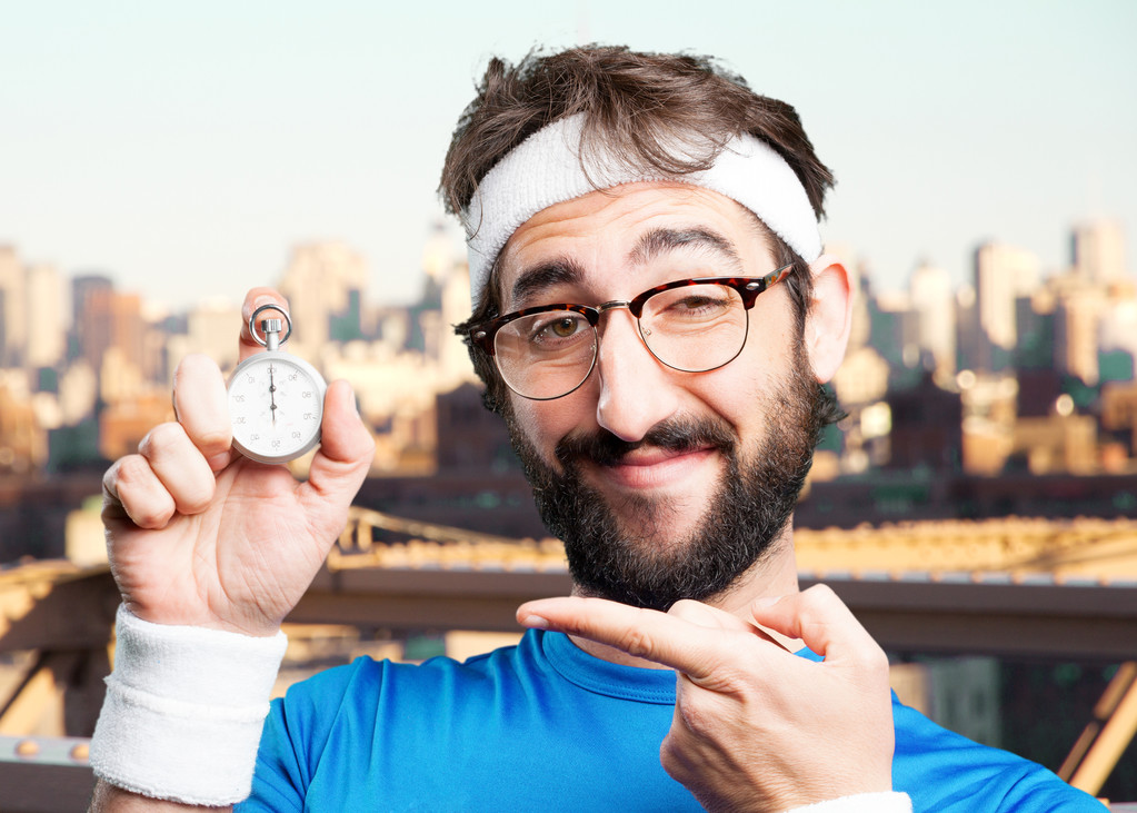 crazy sports man with stopwatch - Photo, Image