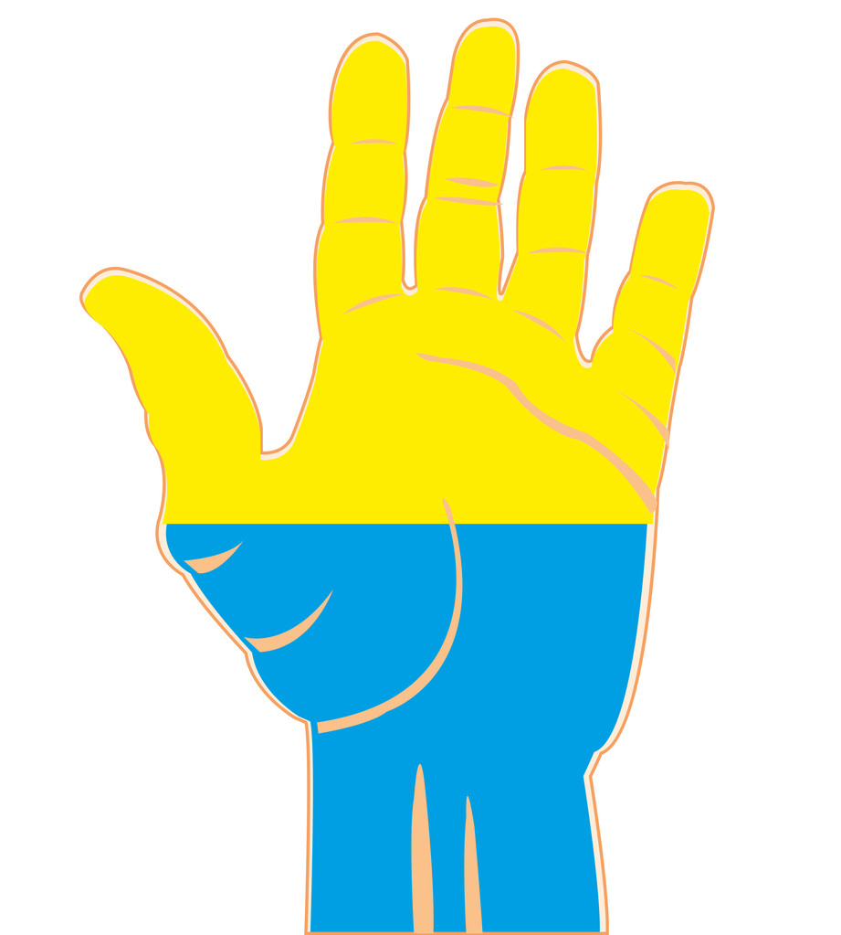 Σημαία της Ουκρανίας στην παλάμη - Διάνυσμα, εικόνα
