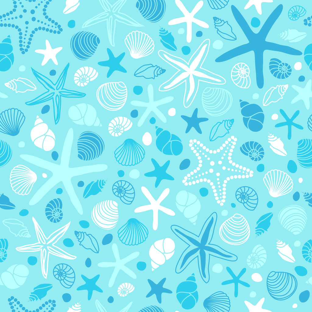 貝殻やヒトデでかわいいビンテージ パターン - ベクター画像