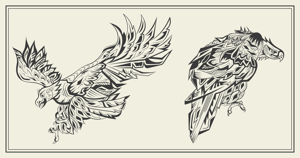 Birds Eagles графический черно-белый стиль
 - Вектор,изображение
