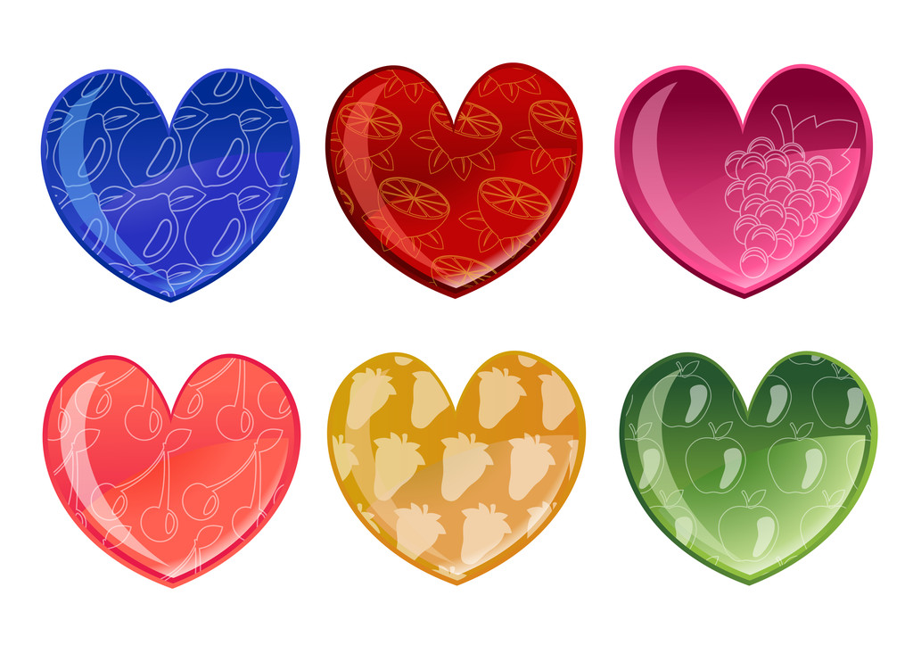 Beautifull hearts with fruit patterns - Photo, Image