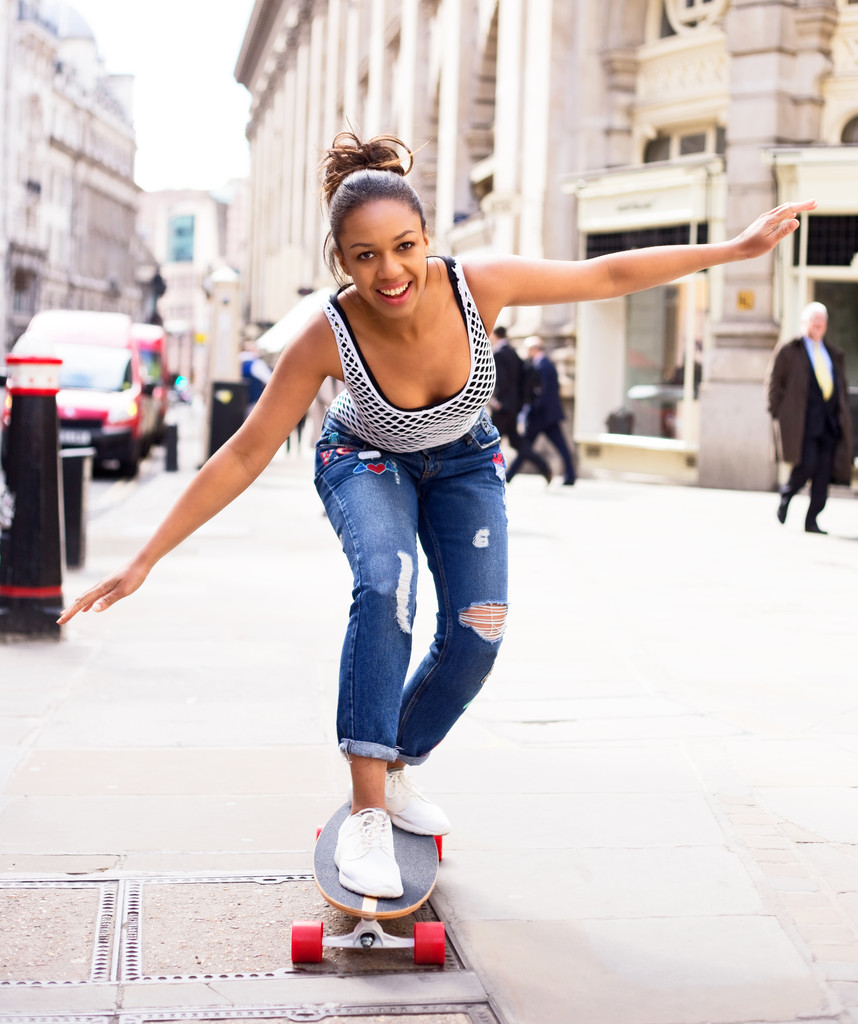 skateboard girl in the street - Photo, Image
